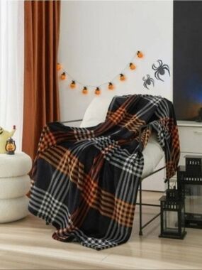 Plaid Throw Blanket - Black & Orange